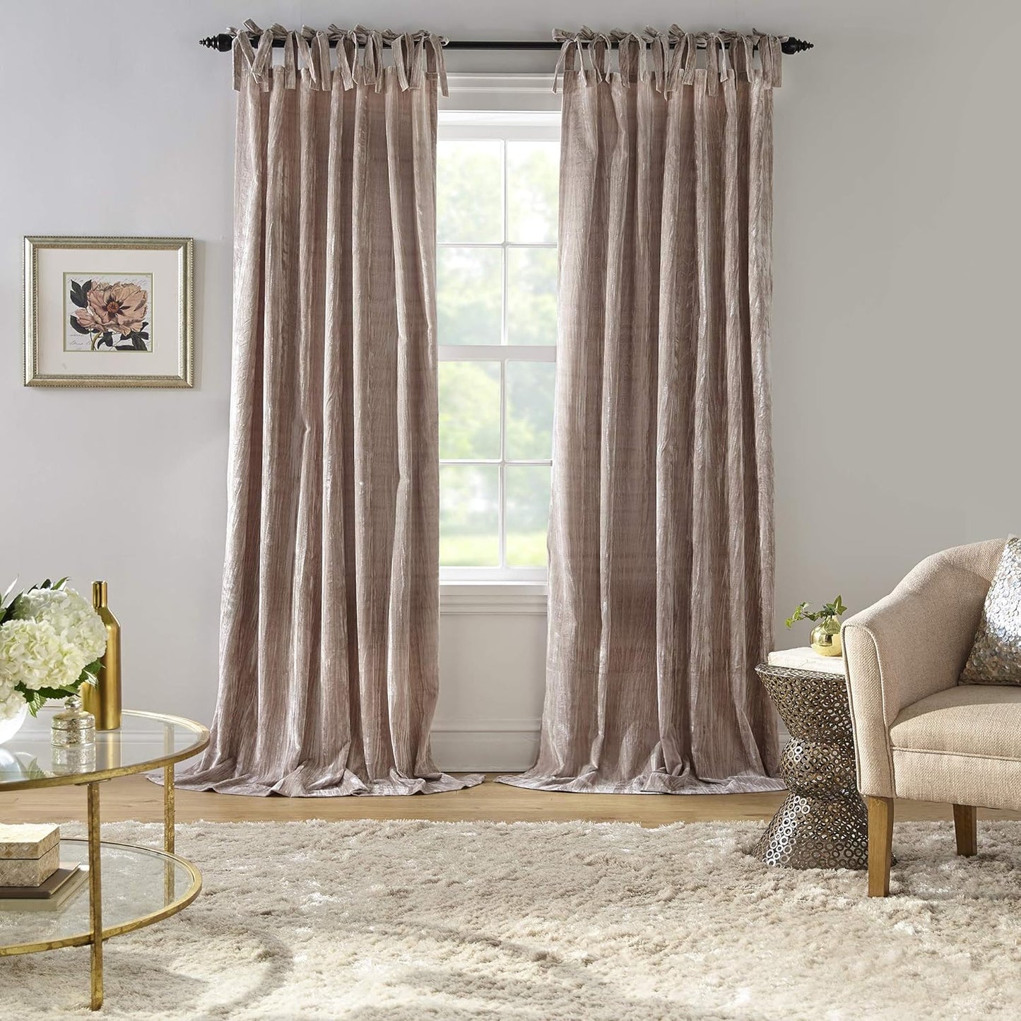 Rustic-Chic Velvet Curtain Panel, Taupe, 52x95
