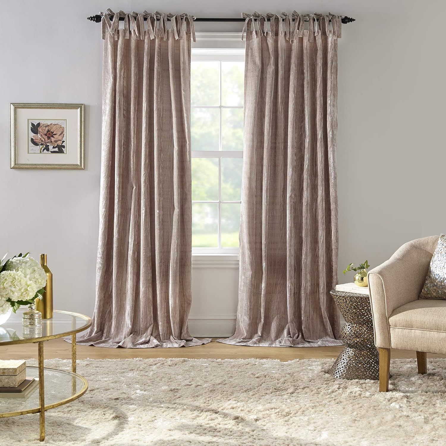 Rustic-Chic Velvet Curtain Panel, Taupe, 52x95