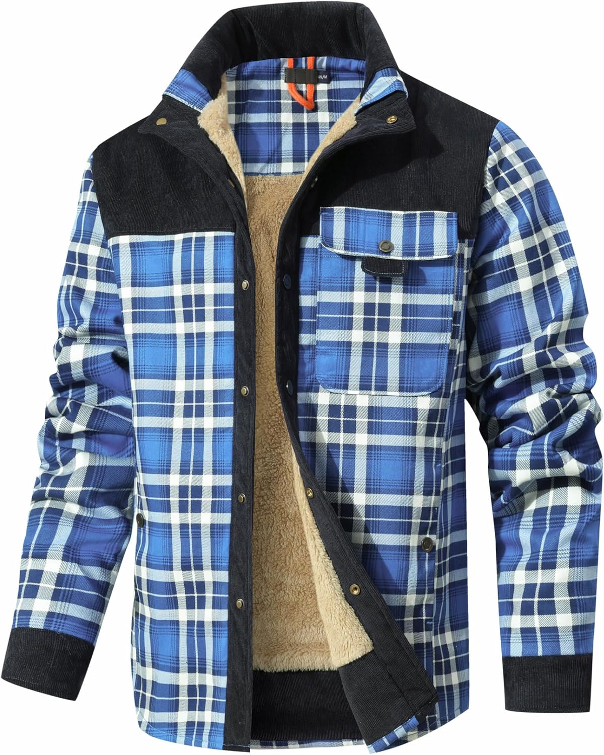 HYPESTFIT Men's Corduroy Plaid Sherpa Lined Flannel Shirt Jacket
