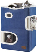 Blue 2-Tier Cat House Condo - Covered Cat Cave with Scratch Pad