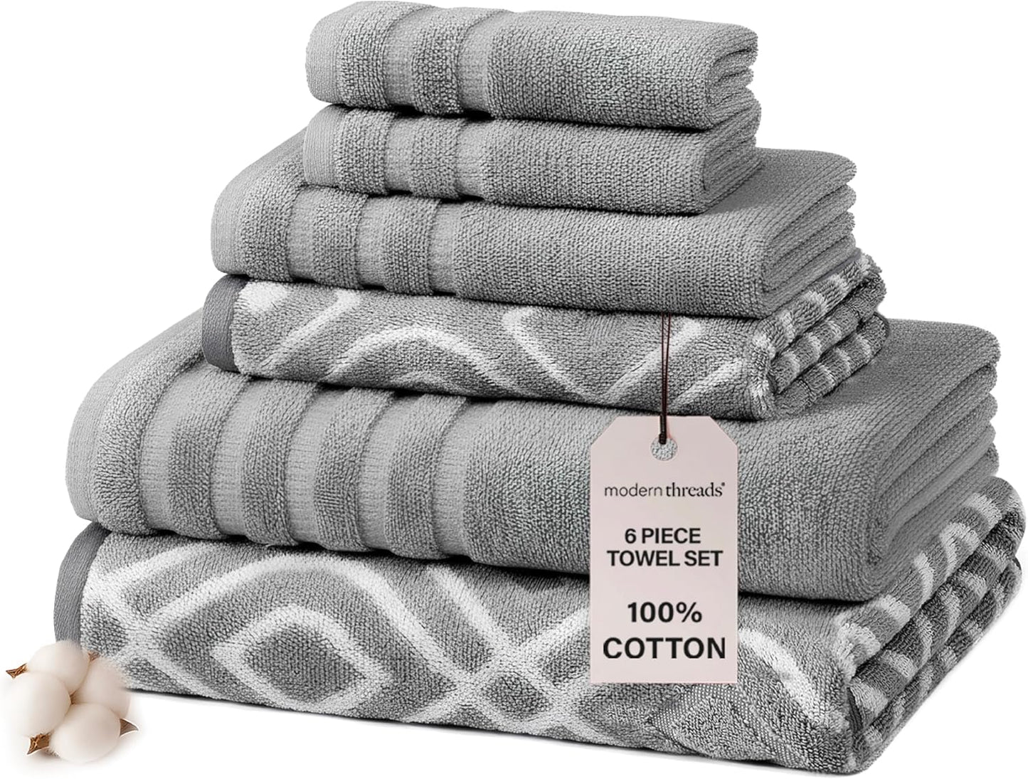 Modern Threads Oxford 6-Piece Cotton Towel Set for Luxury Bath