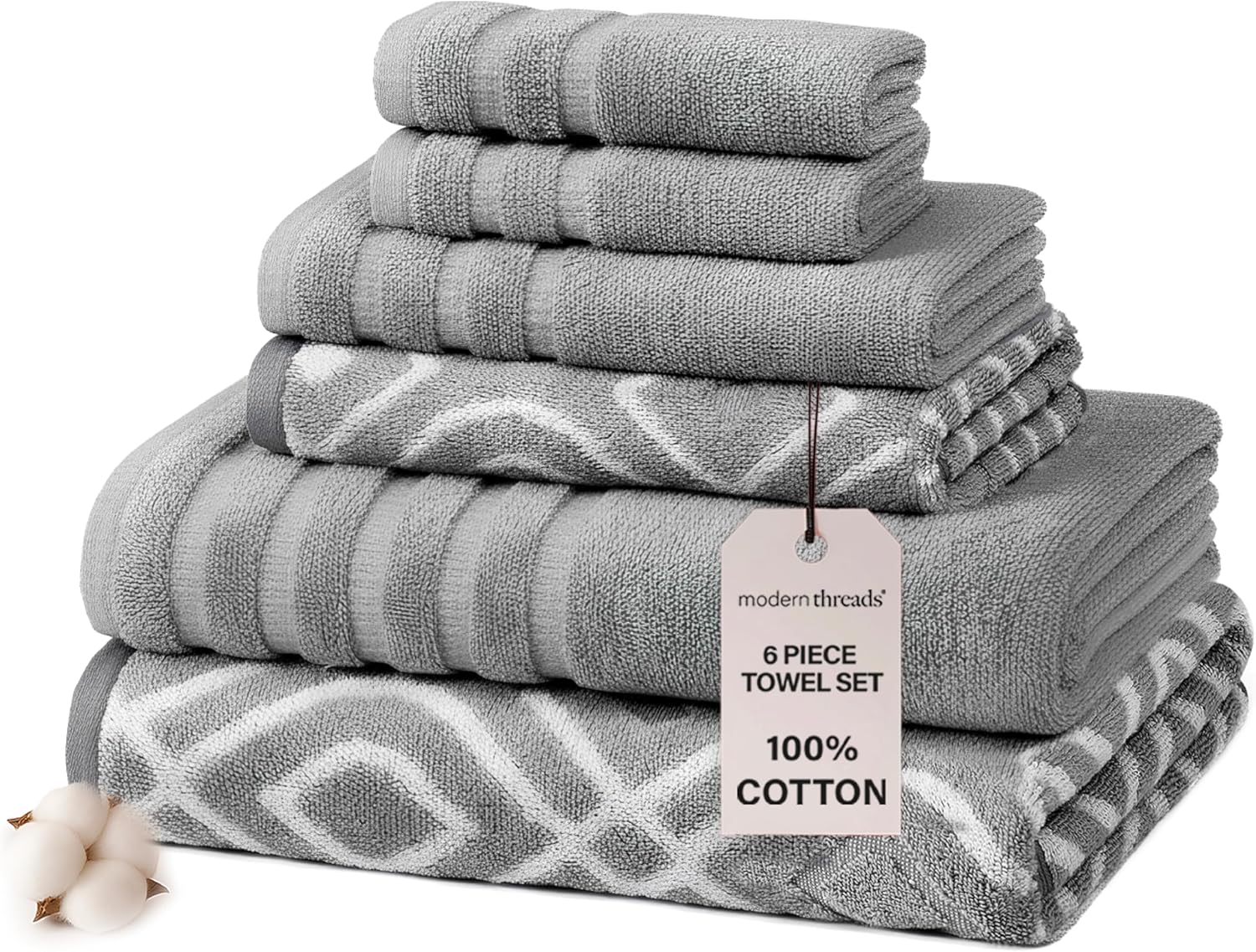 Modern Threads Oxford 6-Piece Cotton Towel Set for Luxury Bath