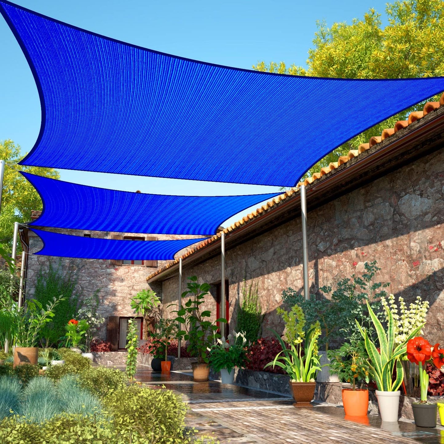 Rectangle Shade Sail 9ft x 11ft Blue Canopy Fabric for Outdoors