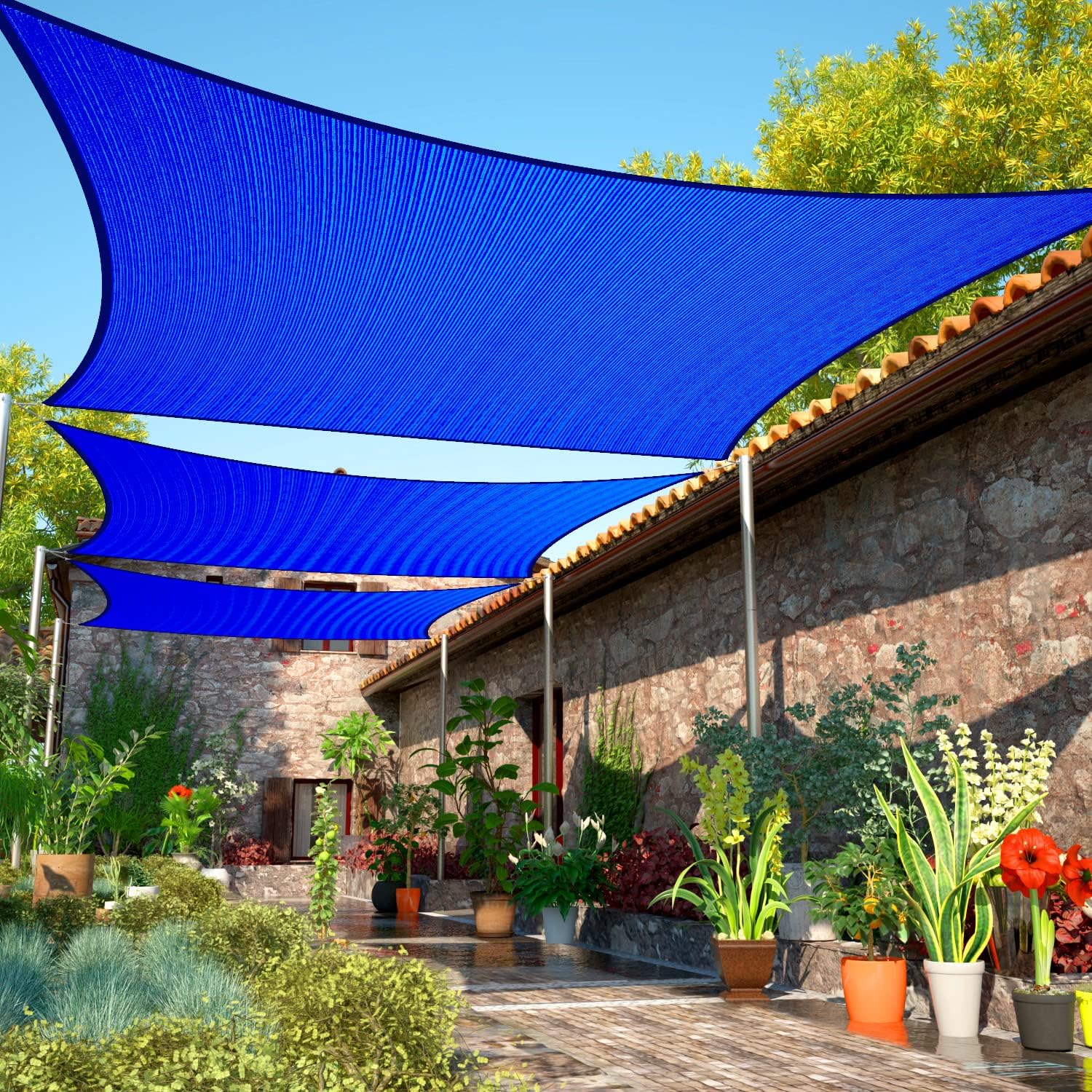 Rectangle Shade Sail 9ft x 11ft Blue Canopy Fabric for Outdoors