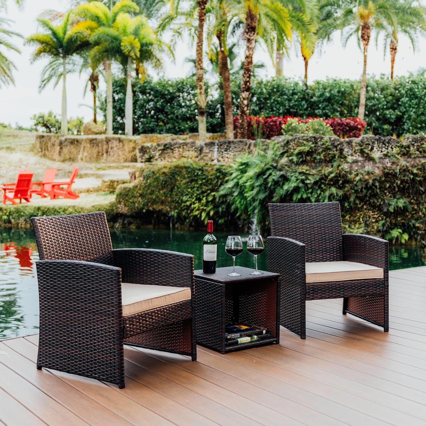 Wicker Patio Furniture Set - 3 Piece Bistro Table and Chairs