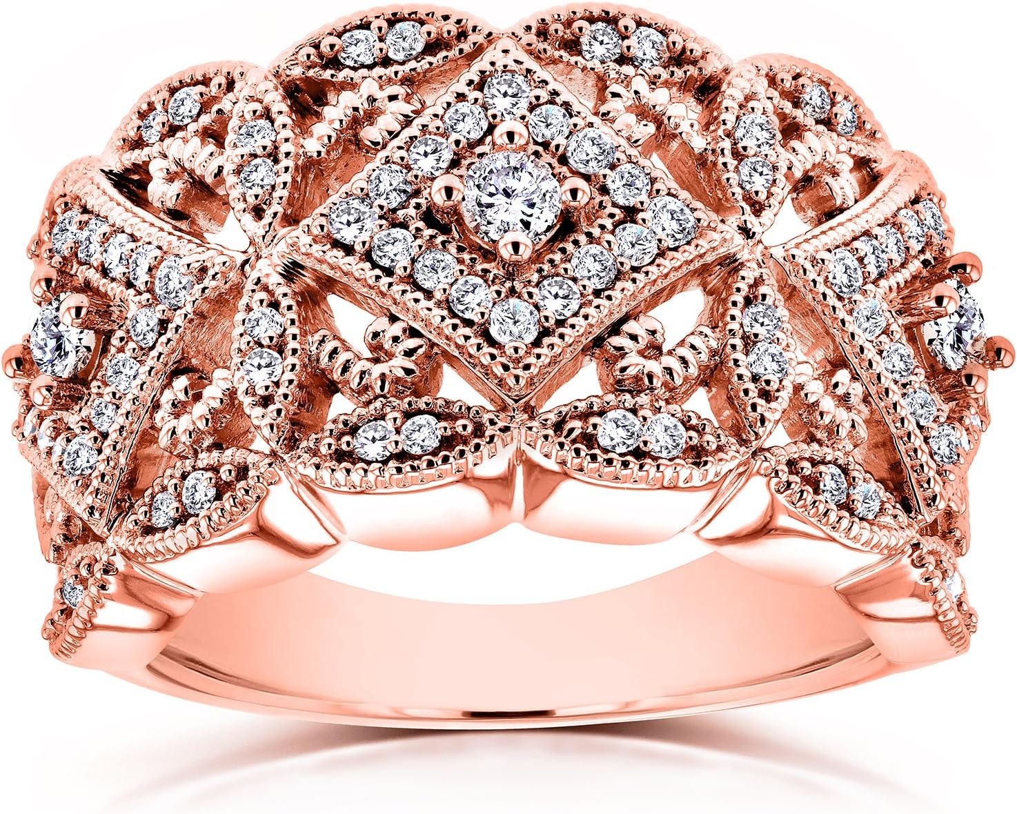 Kobelli Diamond Antique Style Filigree Anniversary Ring in Rose Gold