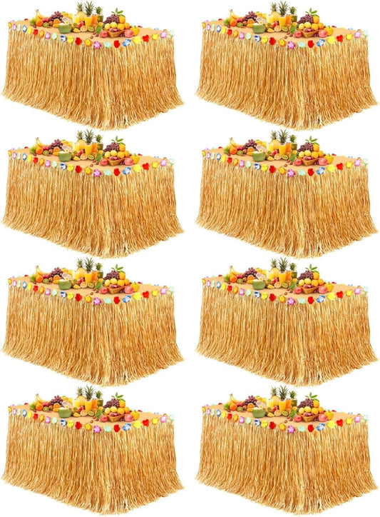 Luau Grass Table Skirt Set for Hawaiian Party Decorations