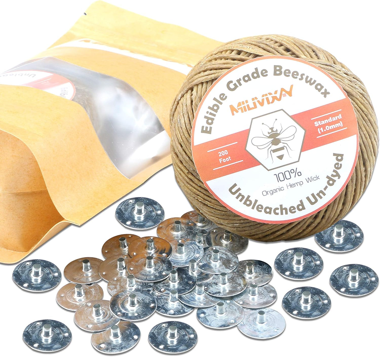 100% Organic Hemp Wick + Beeswax Coating