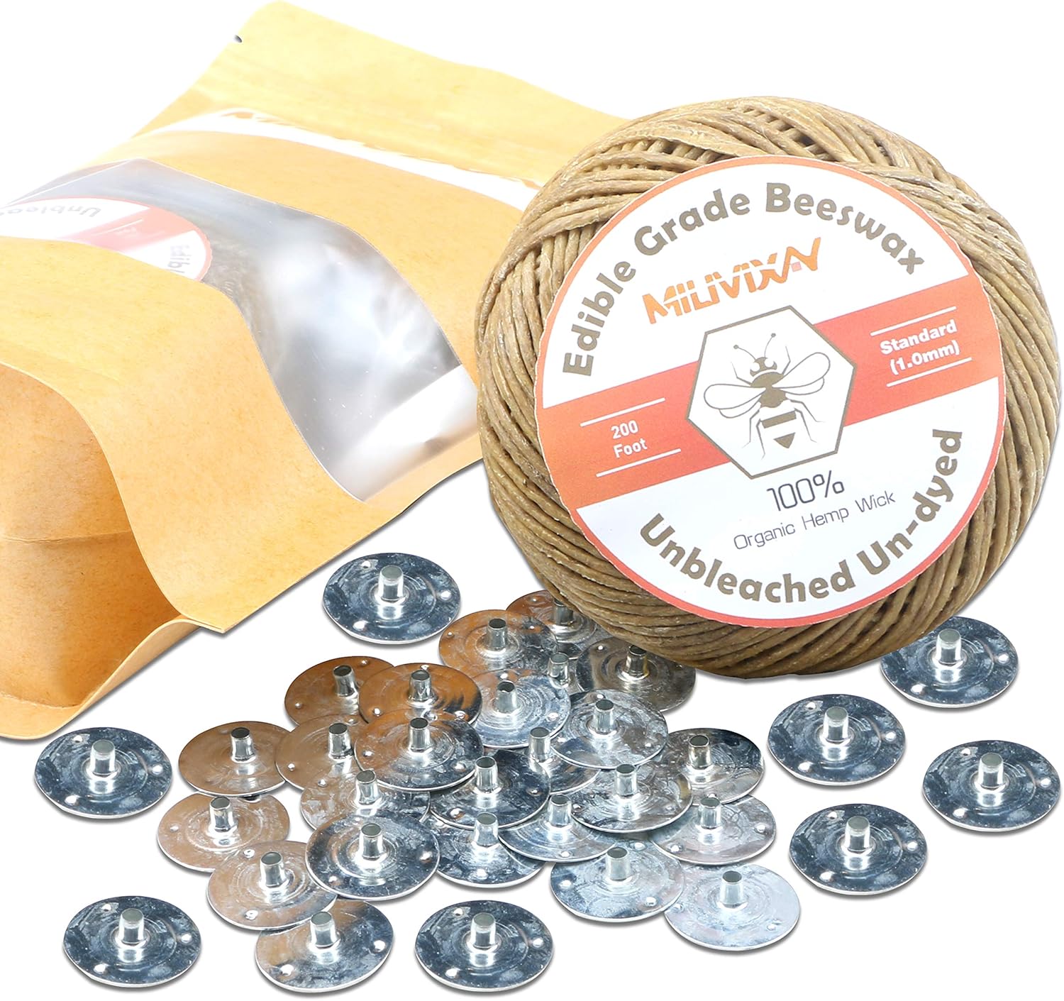 100% Organic Hemp Wick + Beeswax Coating