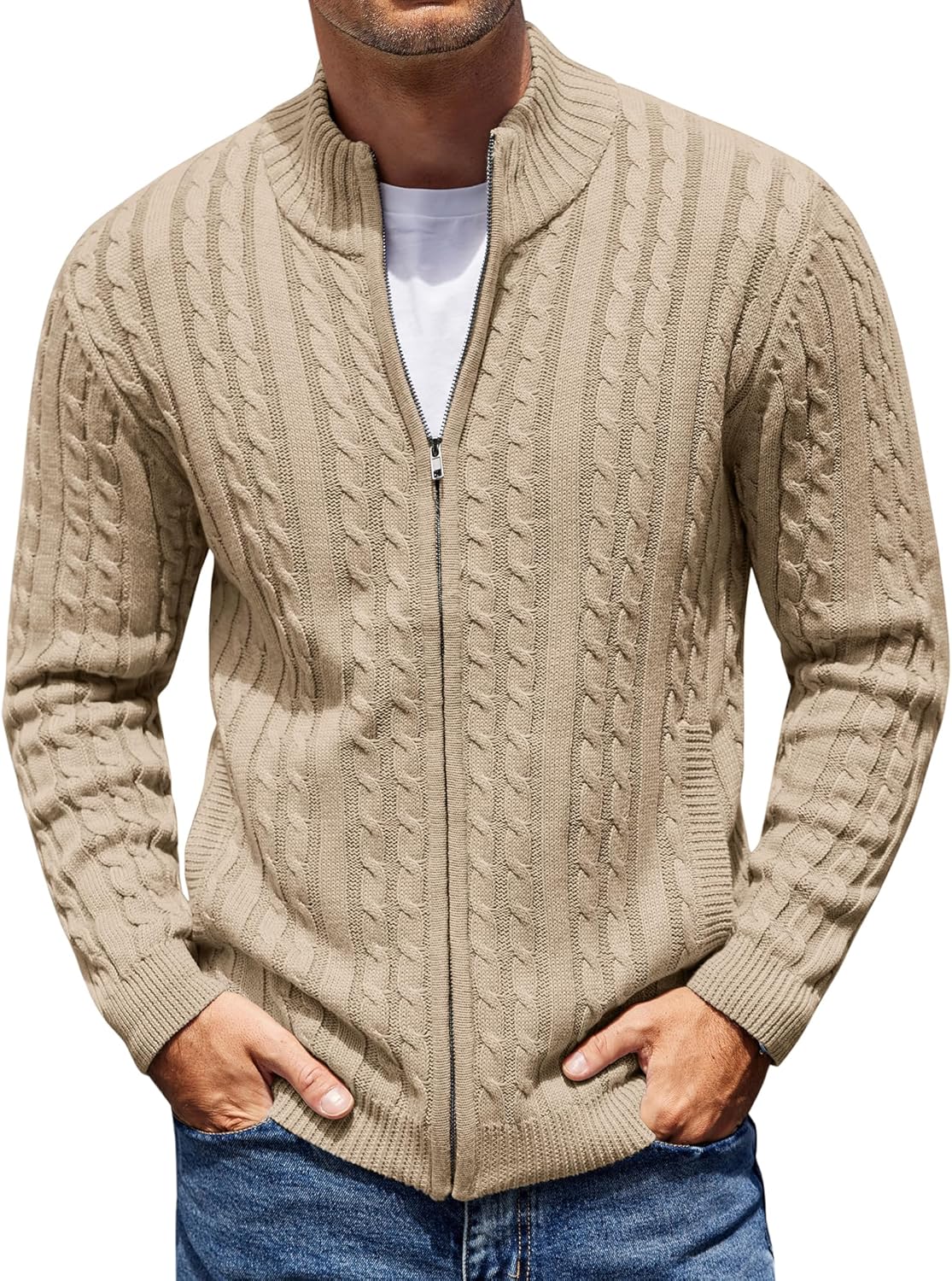 COOFANDY Men's Full Zip Cardigan Sweater for Stylish Comfort