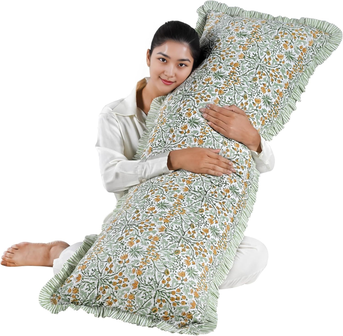 Ridhi Goldenrod Yellow Cotton Block Print Ruffle Lumbar Sham Cover