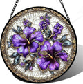Stained Glass Window Hanging Purple Flowers for Mom 14.9x14.9 in