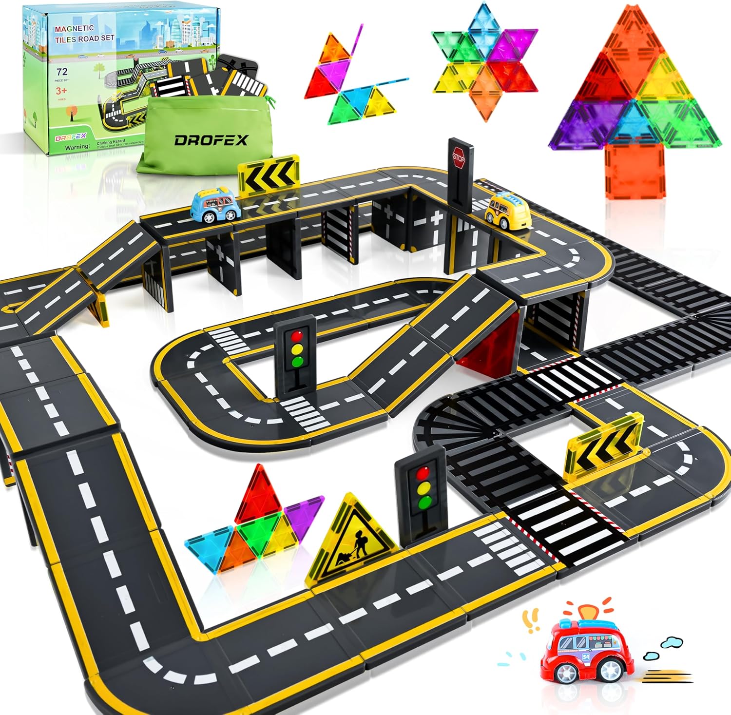 72pcs Upgraded Magnetic Tiles Road & Train Expansion Pack for Kids