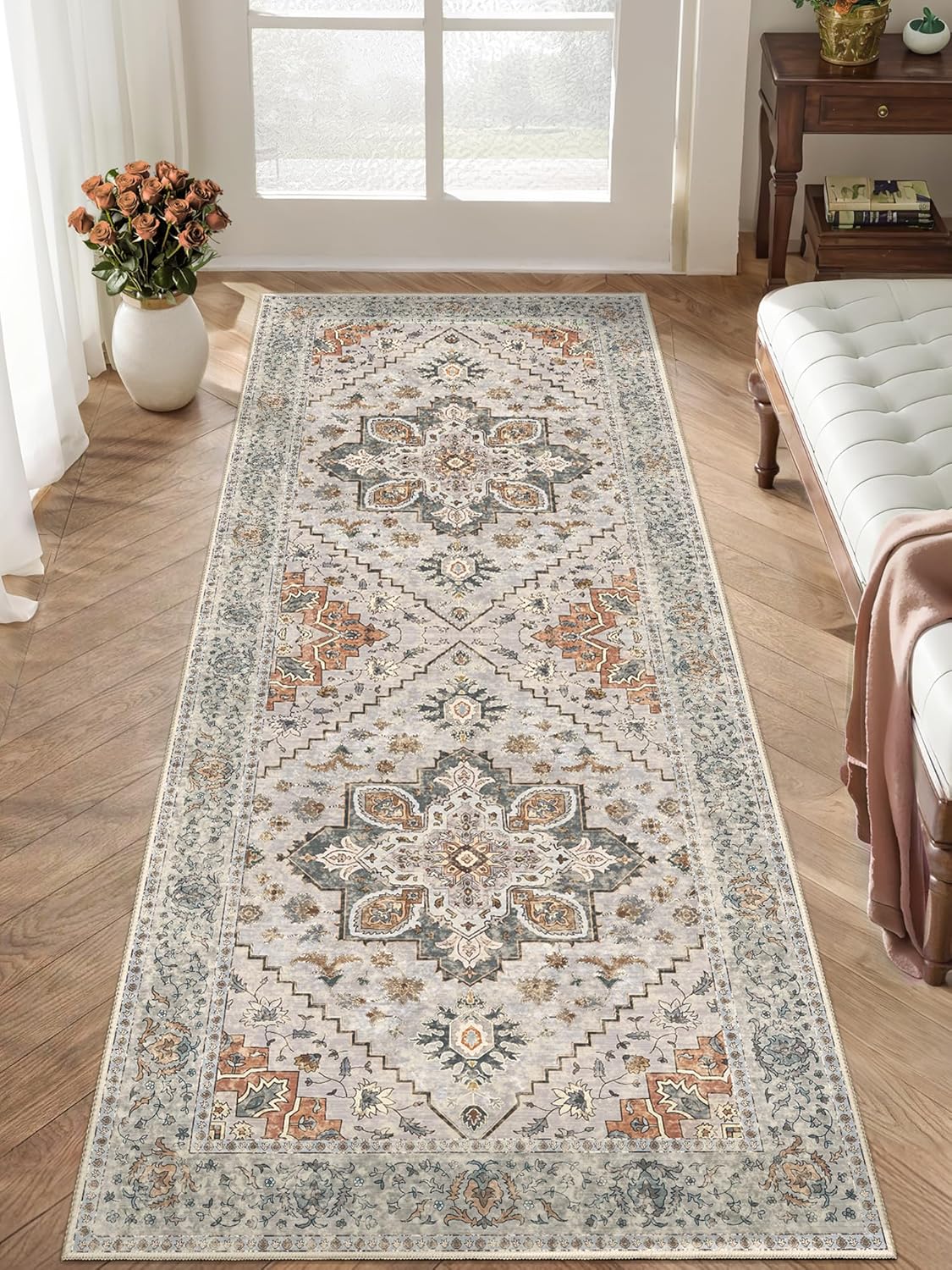 Vintage Non-Slip Runner Rug for Hallways and Living Rooms
