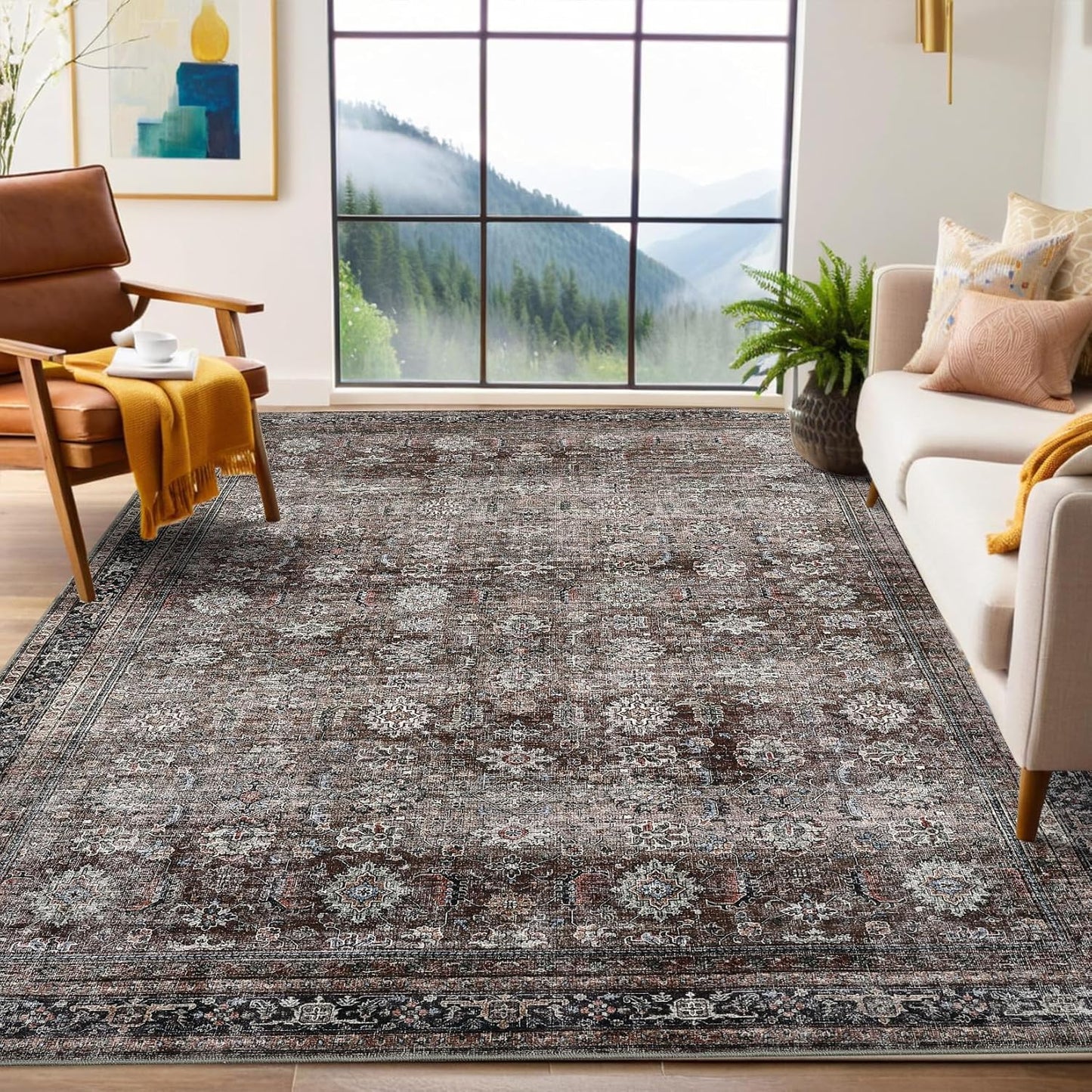 Vintage Printed Area Rugs 4x6 with Non-Slip Backing for Home