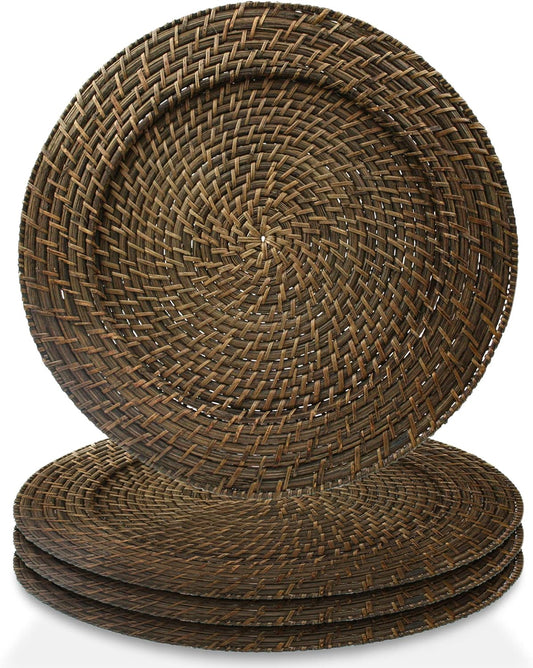 Jay Import Set of 4 Rattan Chargers: Fine Dining Elegance!