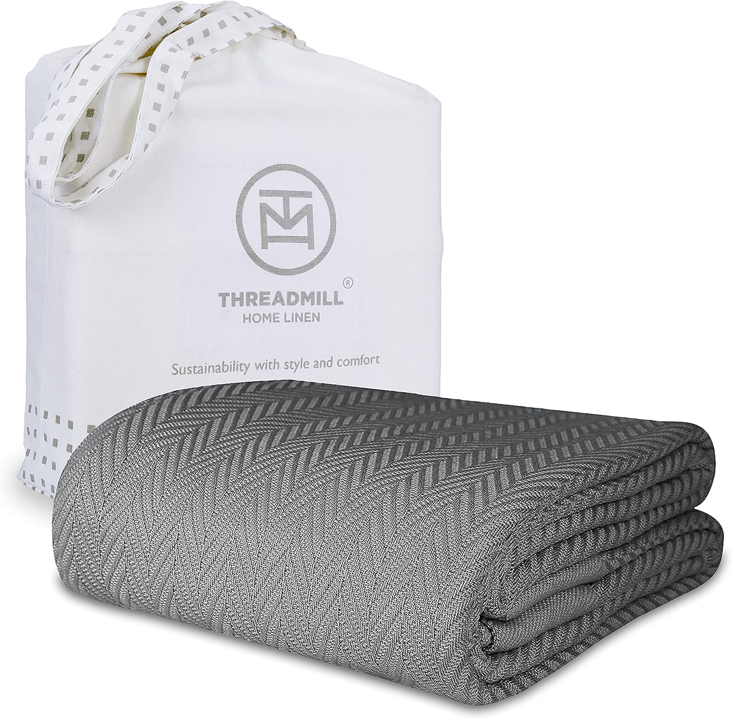 Threadmill Luxury Cotton Blanket for Queen Size Bed - Dark Grey