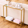 Small Gold Tempered Glass Console Table for Entryway - Double-Layer