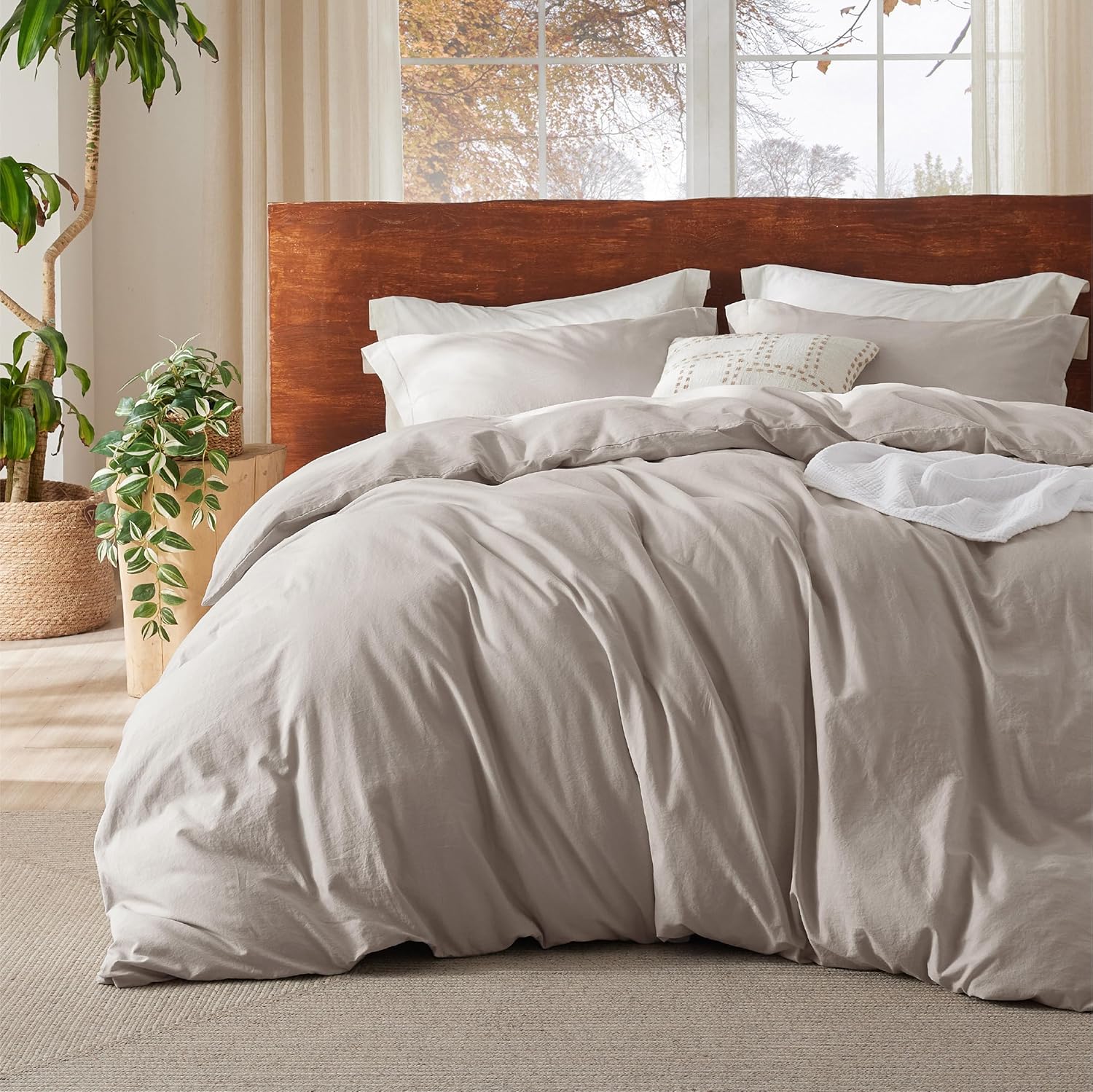 Bedsure 100% Washed Cotton Duvet Cover for Cal King Bedding