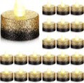 Retisee 48 Pcs Flameless LED Tea Lights Gold Black Glitter - Large