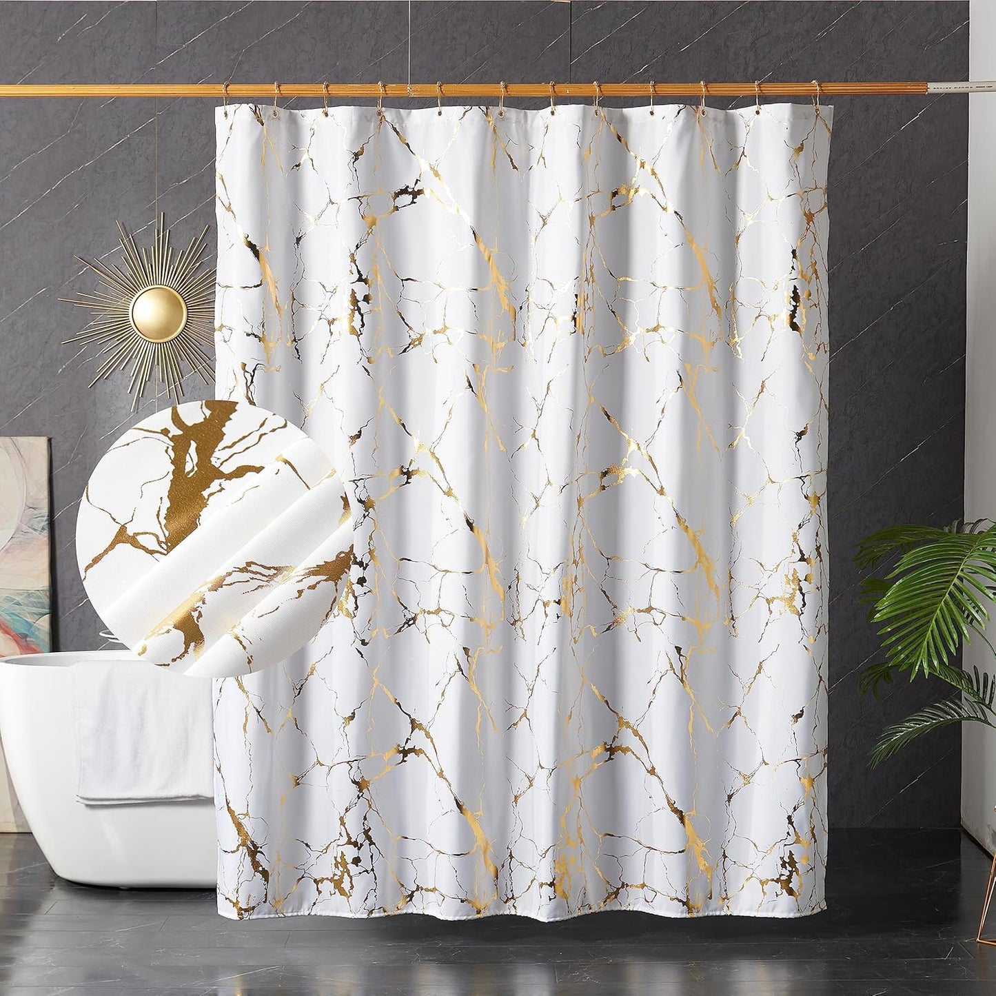 Glitter Gold Marble Shower Curtain - Water Proof