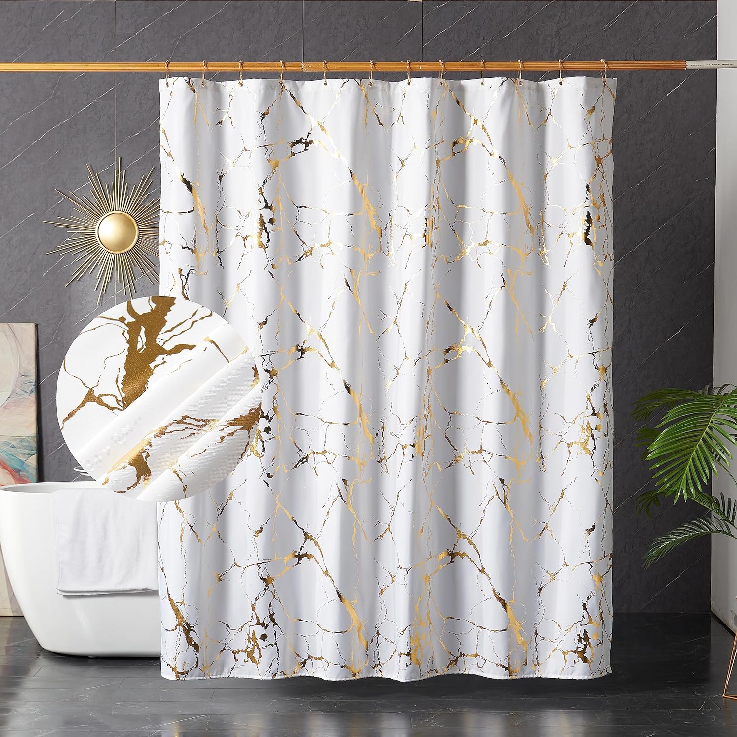 Glitter Gold Marble Shower Curtain - Water Proof