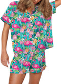 Funny Graphic Pajamas for Women Set - Silky Tropical Flamingo PJs