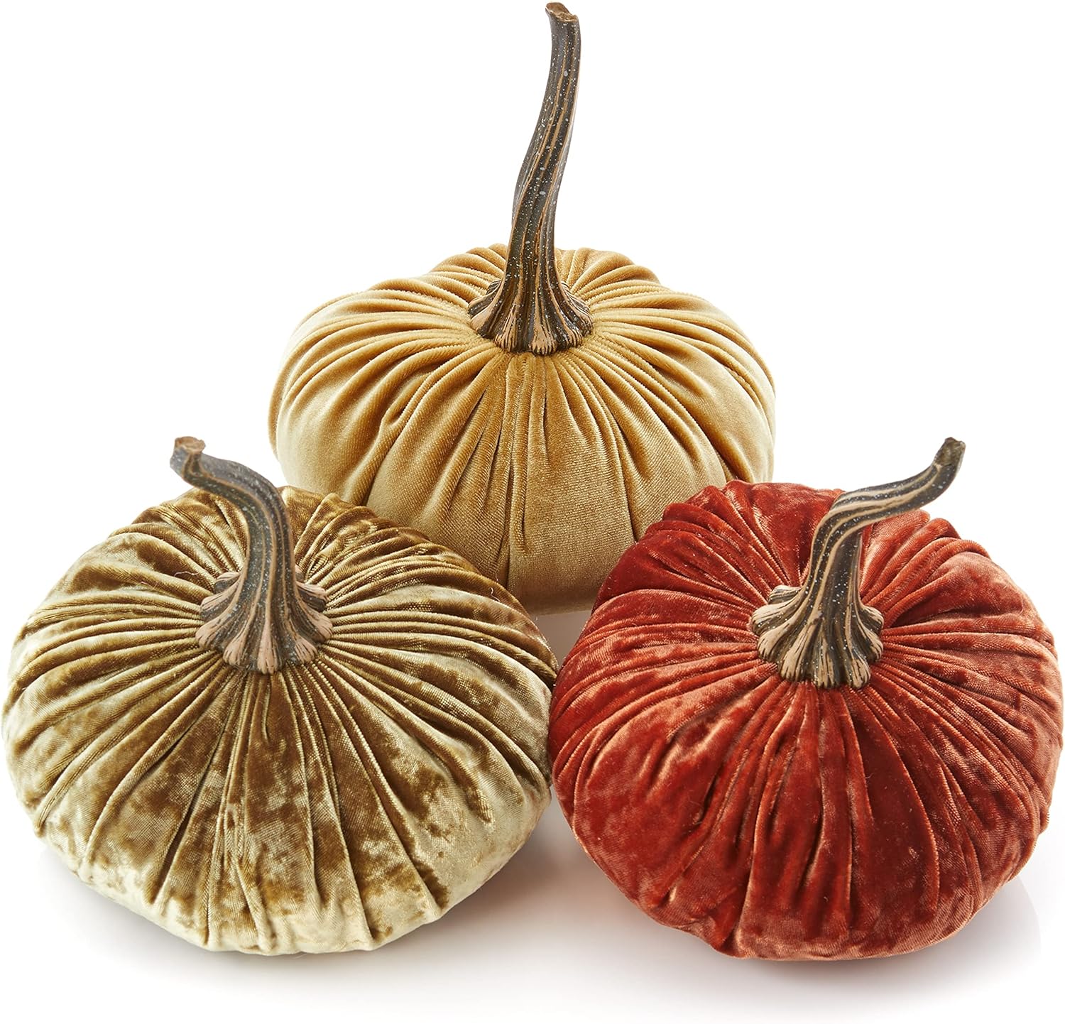 Set of 3 Velvet Pumpkins for Elegant Fall Home Decor