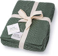 Knit Baby Blanket in Elegant Pattern - Organic Cotton, Juniper Green
