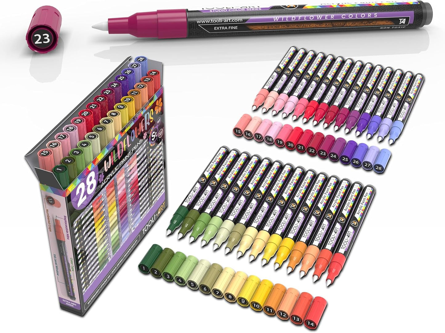 28 Wildflower Colors Acrylic Paint Pens for Detailed Art Projects