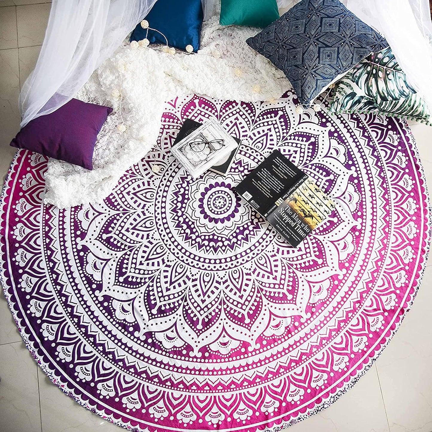 raajsee Pink Ombre Round Beach Tapestry - Boho Bliss