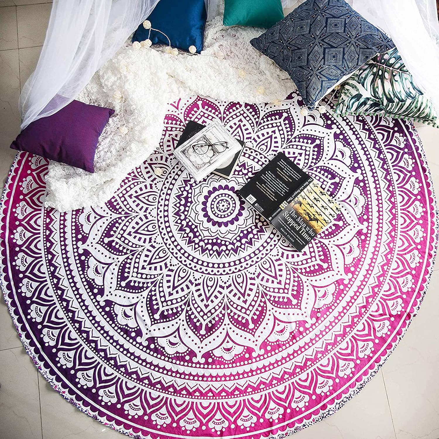 raajsee Pink Ombre Round Beach Tapestry - Boho Bliss