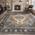 Engiw Washable 5x7 Area Rug Navy Blue Rust - Vintage Distressed Accent