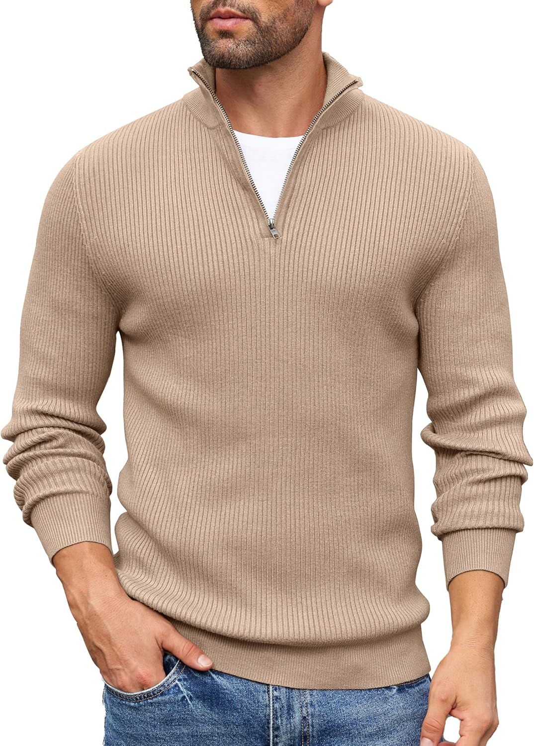 COOFANDY Men's Quarter Zip Sweater for Stylish Comfort