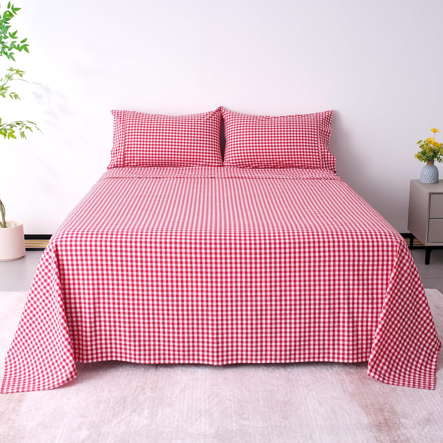 Cotton Checkered Full Size Sheets Set for Luxurious Comfort