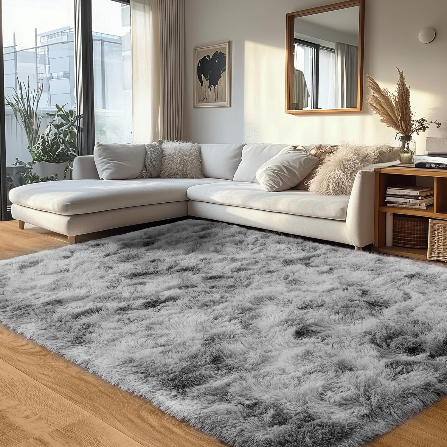 Ultra Soft Grey Fluffy Rug for Bedroom - Comfy Non Slip Carpet