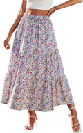 Boho Floral Maxi Skirt High Waist Pleated A-Line - Flowy Comfort