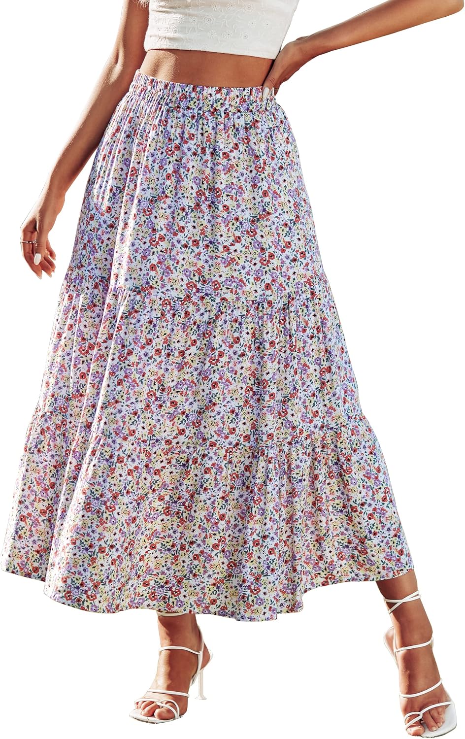 KIRUNDO Women's Floral Maxi Skirt for Trendy Casual Style