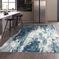 Modern Abstract Art Light Blue 4x5 Area Rug - Distressed Look & Soft