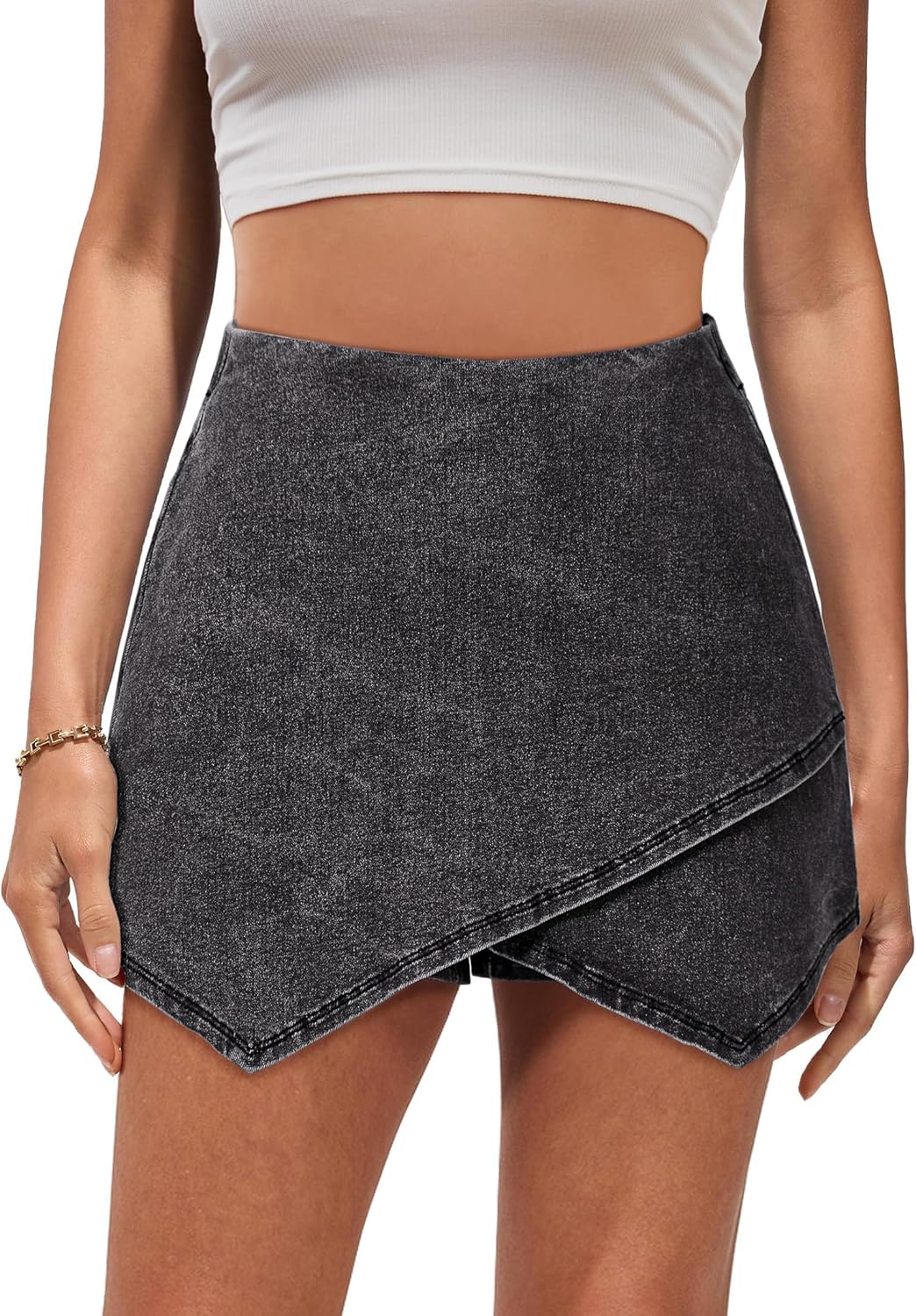 Luvamia Jean Skorts for Women - High Waisted Stretchy Denim