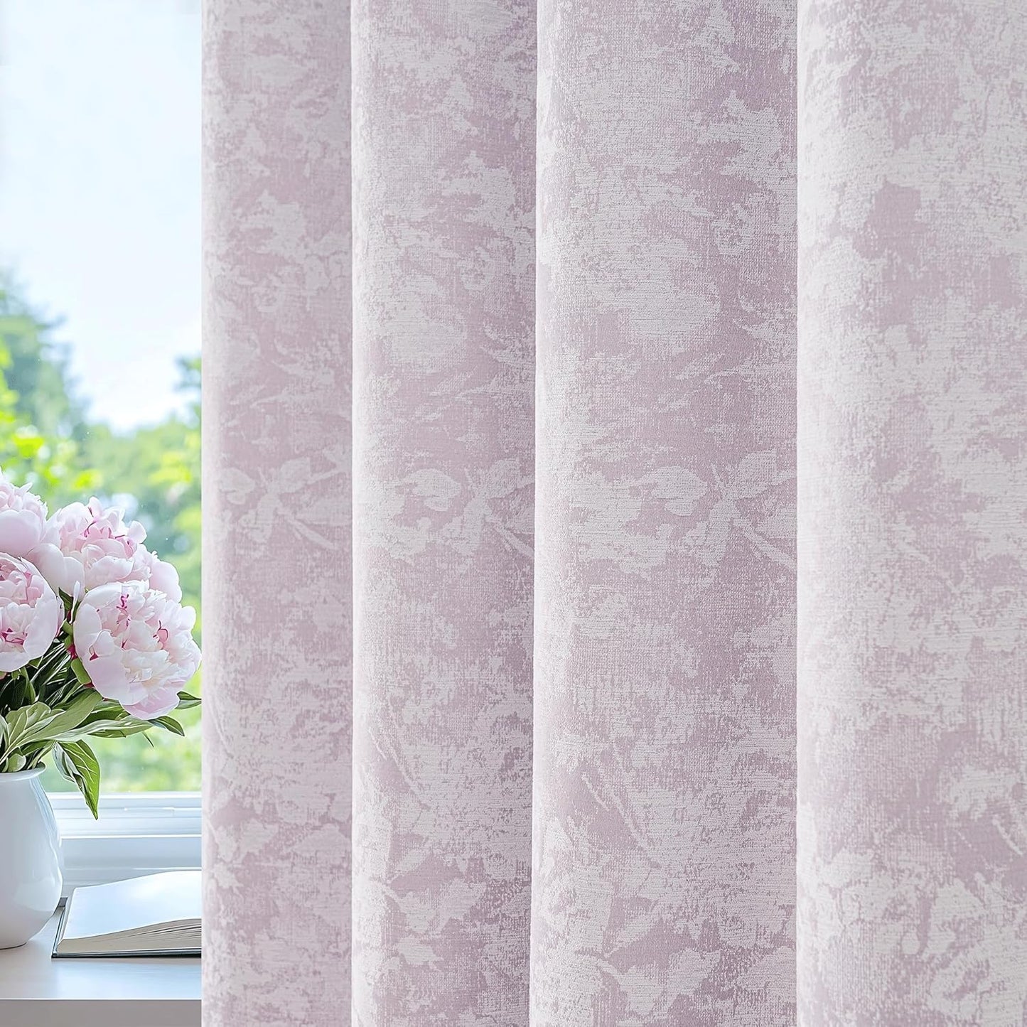 Beauoop Purple Floral Jacquard Blackout Curtains for Home