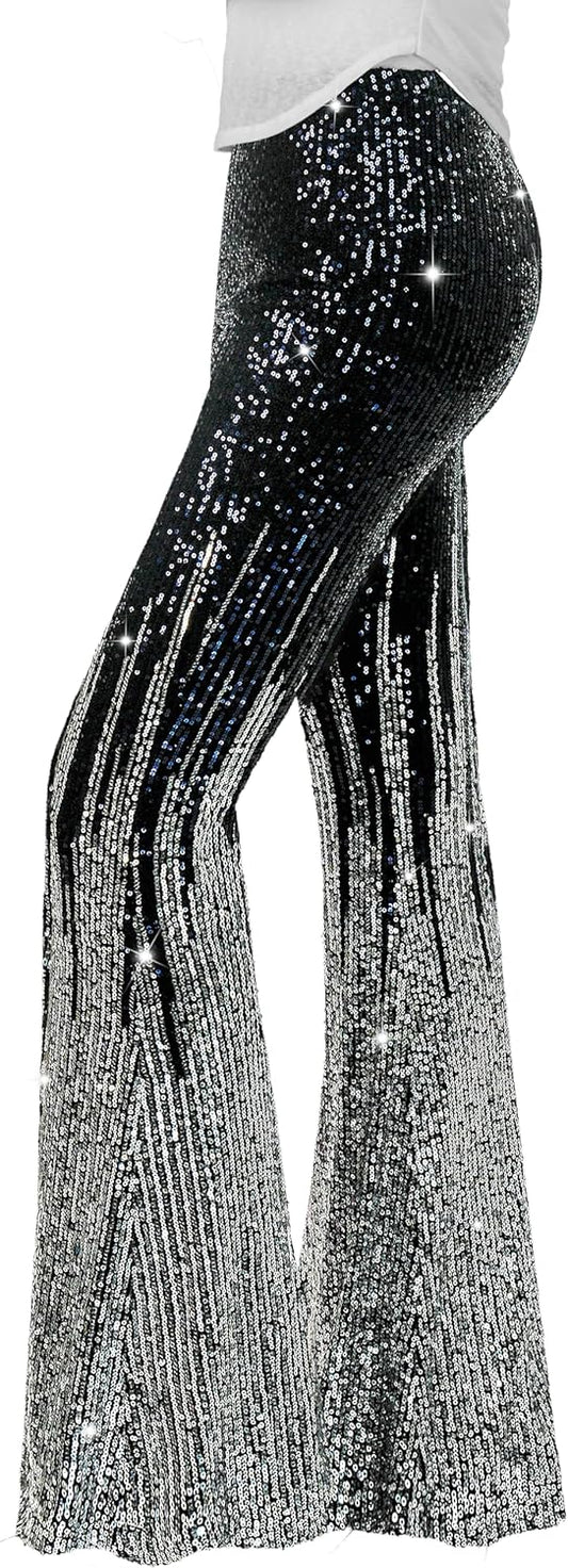 Nawgut Sequin Flare Pants for Disco Party Clubwear Women