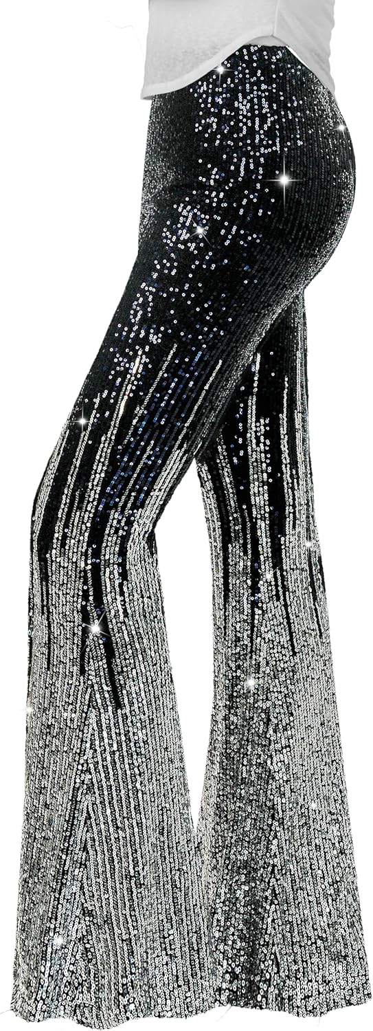 Nawgut Sequin Flare Pants for Disco Party Clubwear Women