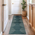 Bohemian Stripe Stain Resistant Area Rug 2 ft x 7 ft Teal - High