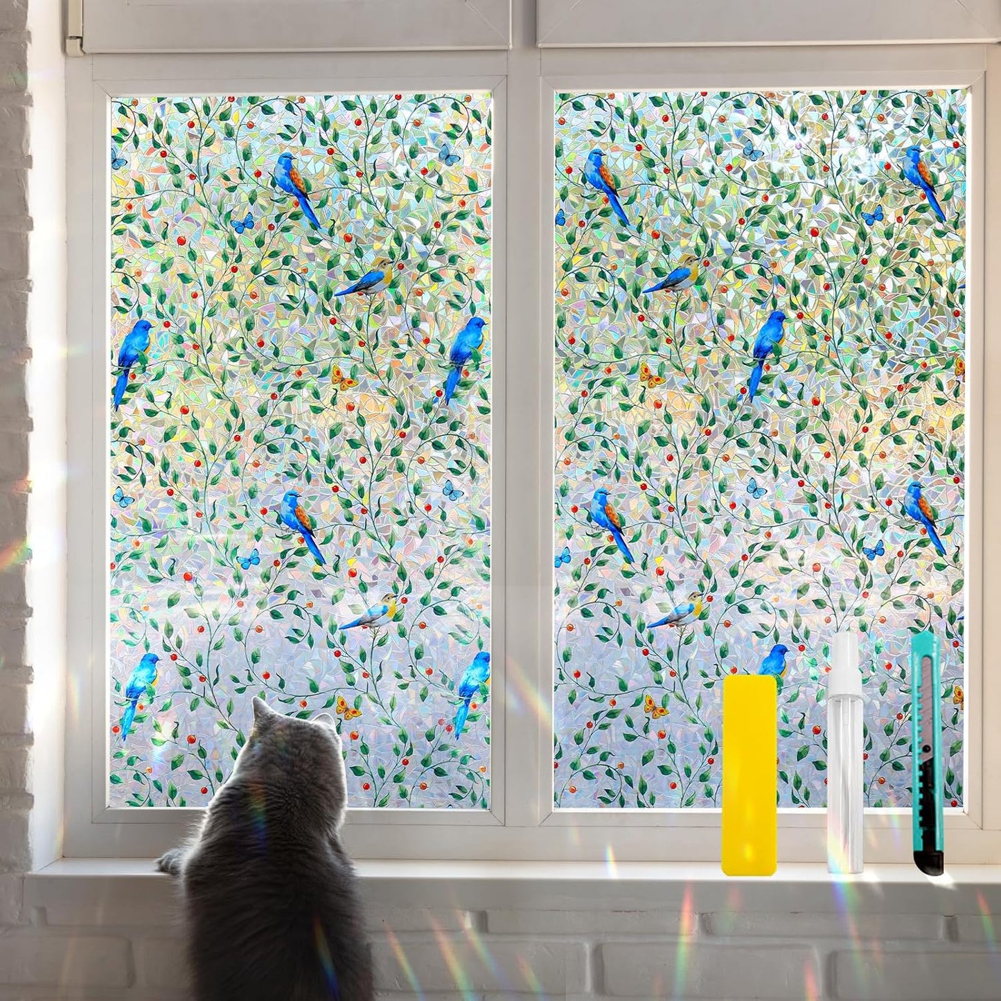 Window Privacy Film Stain Glass Decorative Rainbow Clings