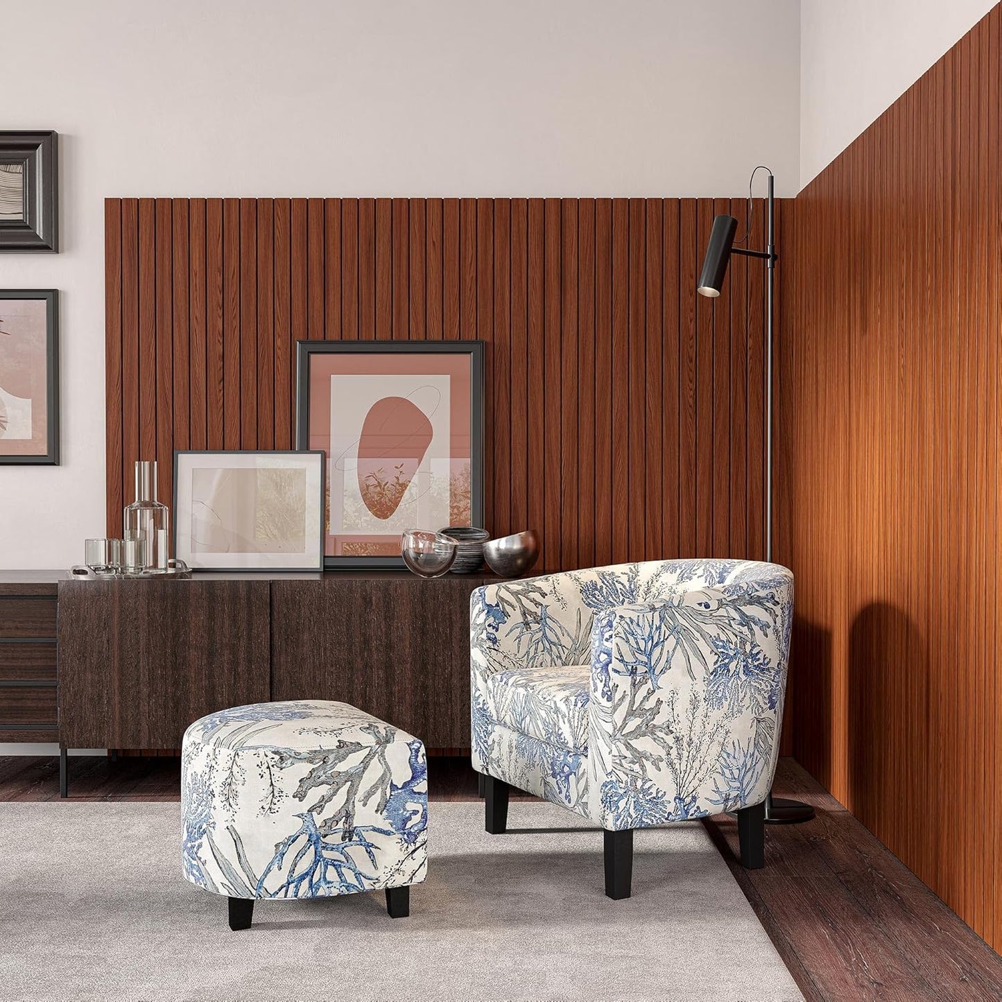 Lydia Blue Coral Accent Chair & Ottoman