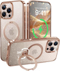 CASEKOO Gold Sparkle 360 Spin Magnetic Stand Case for iPhone 16 Pro