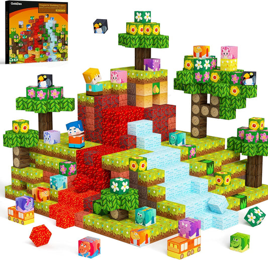 Magnetic Building Blocks Volcano Dinosaur Set for Kids Ages 3-7