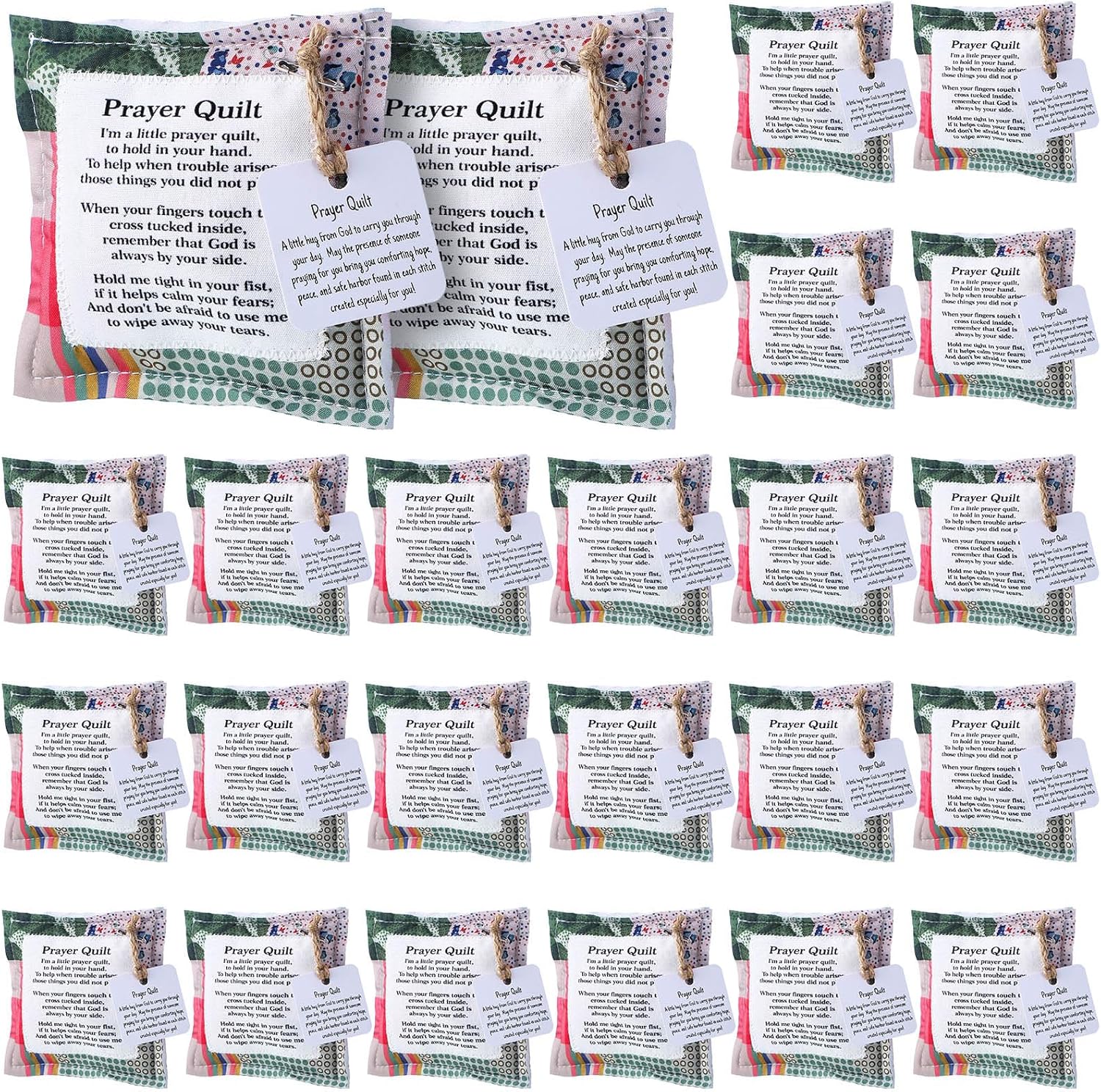 24 Pcs Mini Prayer Quilt with Cross Inside for Comforting Gifts