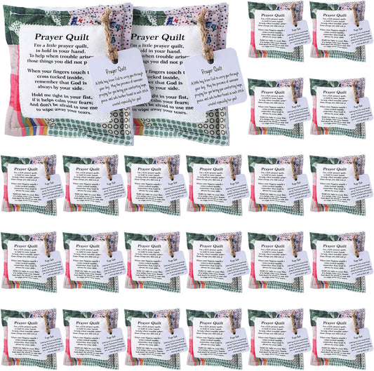 24 Pcs Mini Prayer Quilt with Cross Inside for Comforting Gifts